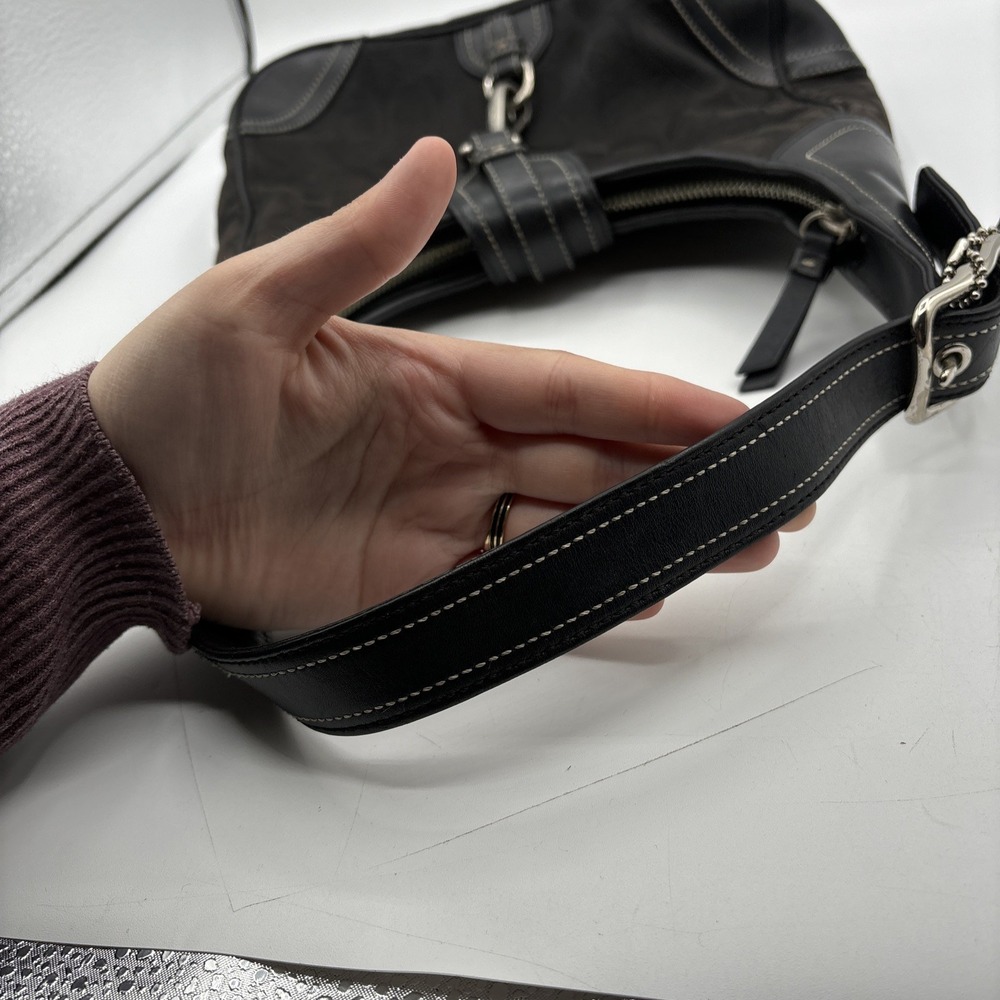 Coach Hamptons Hobo Handbag Shoulder Bag Signature Black 8K02 VTG READ - Picture 8 of 16